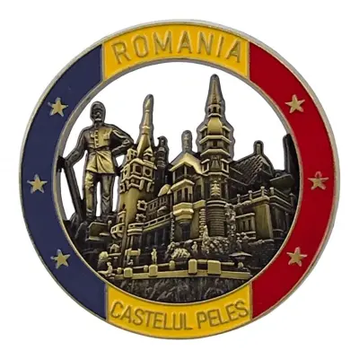 Castelul peles romania, magnet din metal rotund, model 3097h